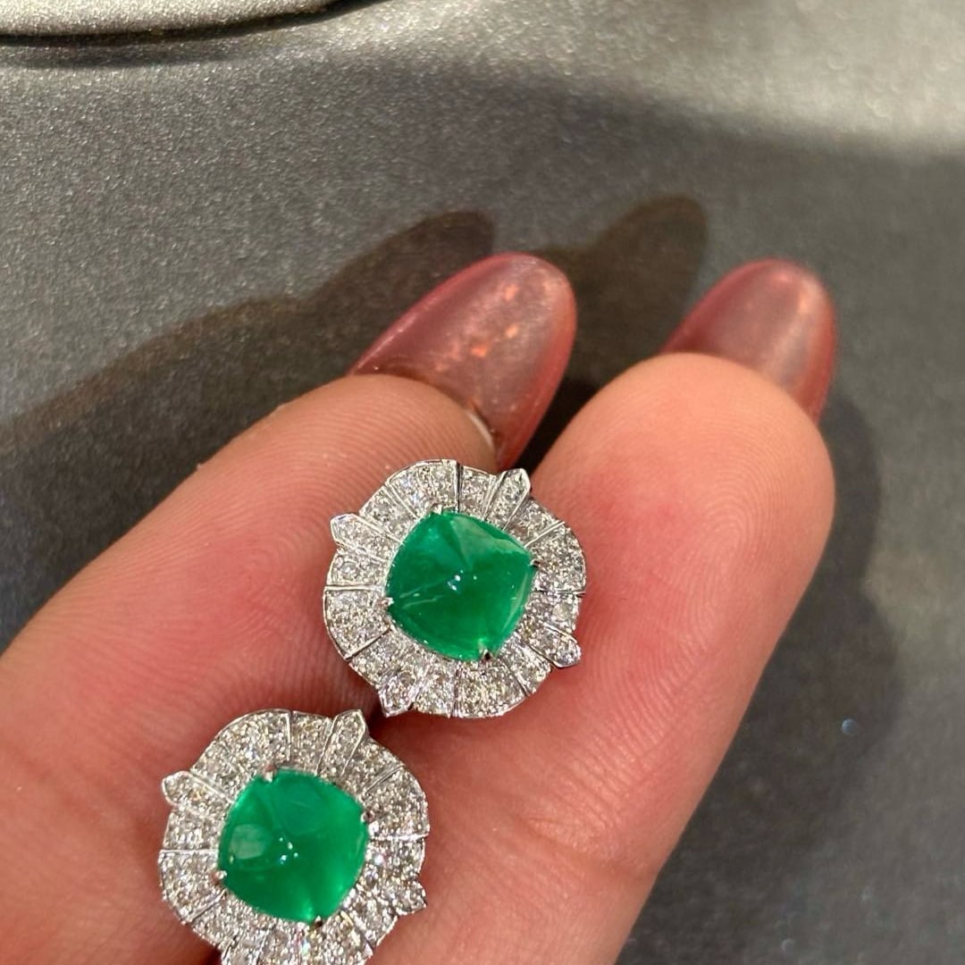 14k Gold 2.01 Ct Vivid Green Natural Emerald & Diamond Earrings - 2