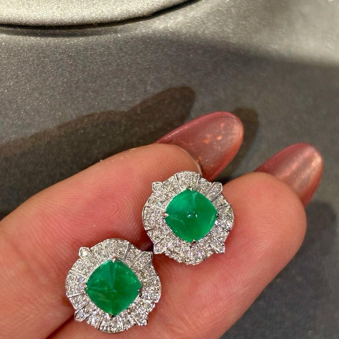 14k Gold 2.01 Ct Vivid Green Natural Emerald & Diamond Earrings - 3