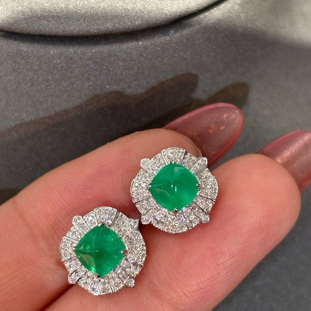 14k Gold 2.01 Ct Vivid Green Natural Emerald & Diamond Earrings - 4
