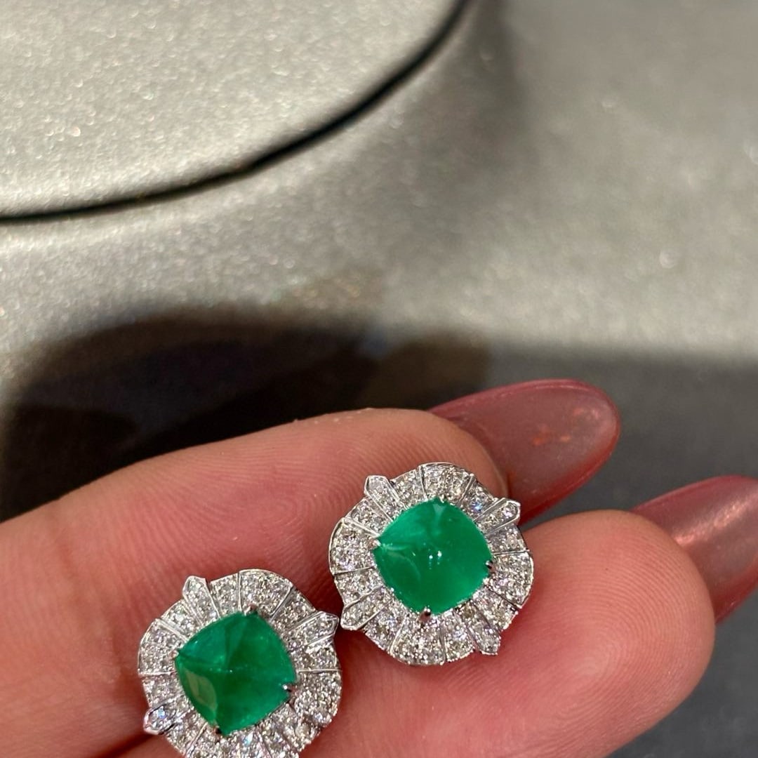14k Gold 2.01 Ct Vivid Green Natural Emerald & Diamond Earrings - 6