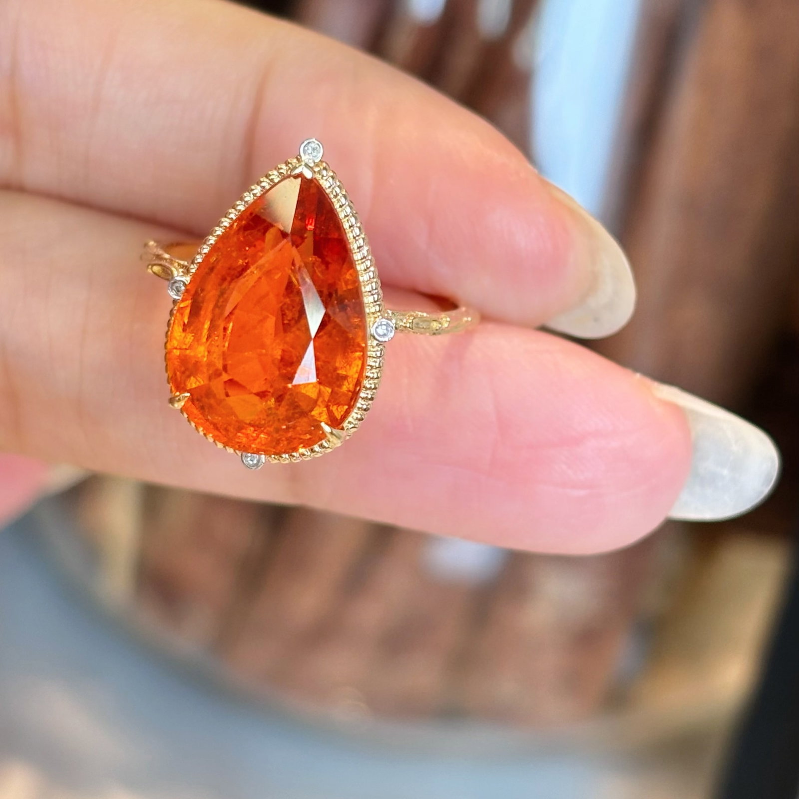 14k Gold 9.07 Ct Natural Spessartine & Diamond Ring - 2