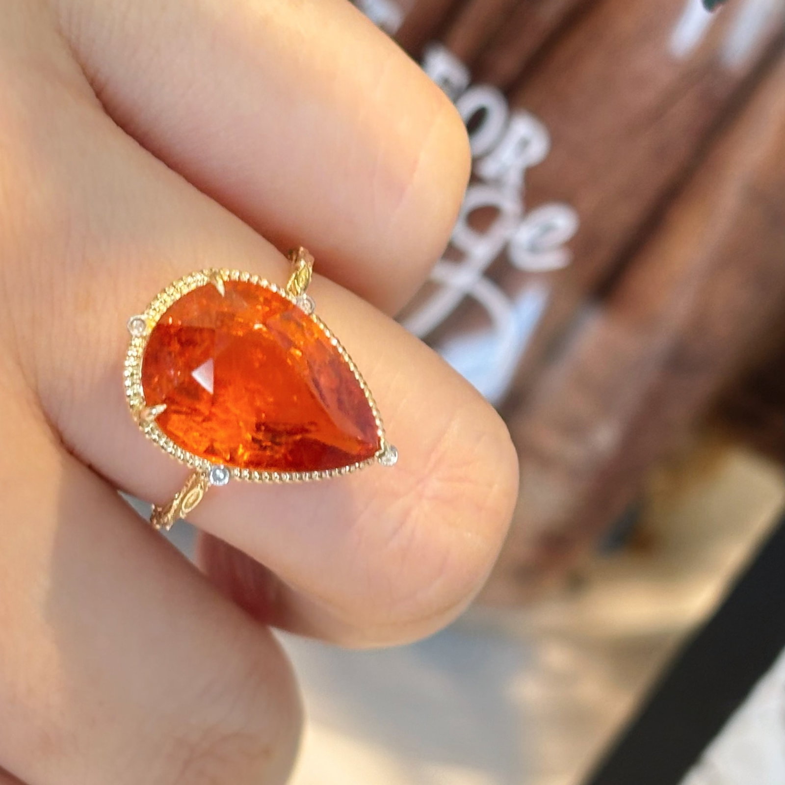 14k Gold 9.07 Ct Natural Spessartine & Diamond Ring - 3