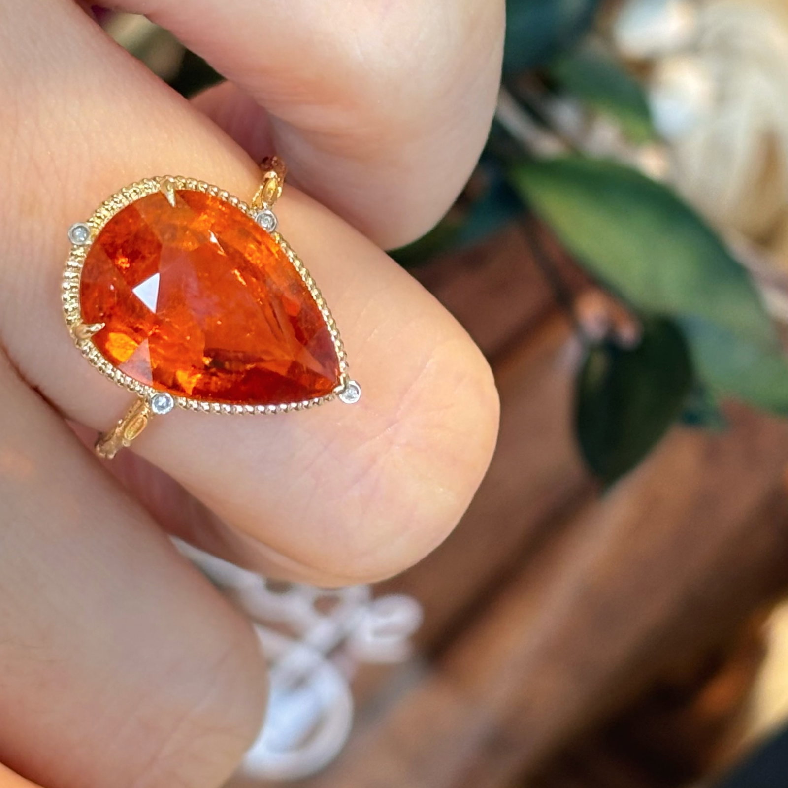 14k Gold 9.07 Ct Natural Spessartine & Diamond Ring - 4