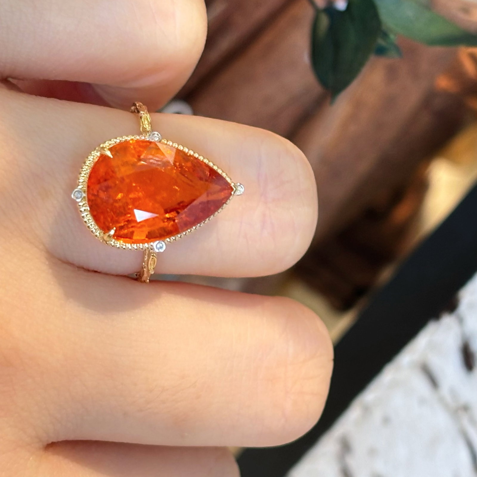 14k Gold 9.07 Ct Natural Spessartine & Diamond Ring - 6