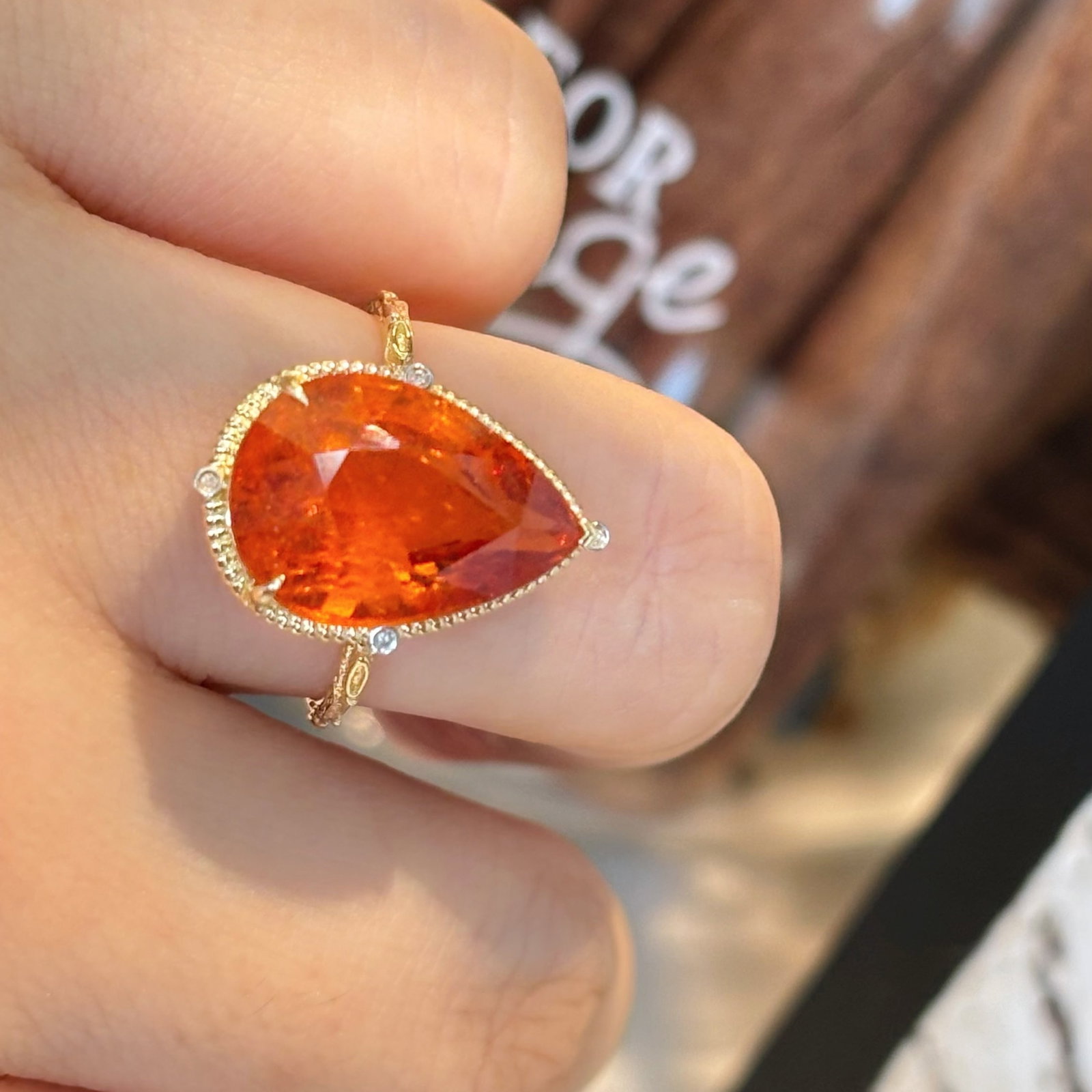 14k Gold 9.07 Ct Natural Spessartine & Diamond Ring - 7