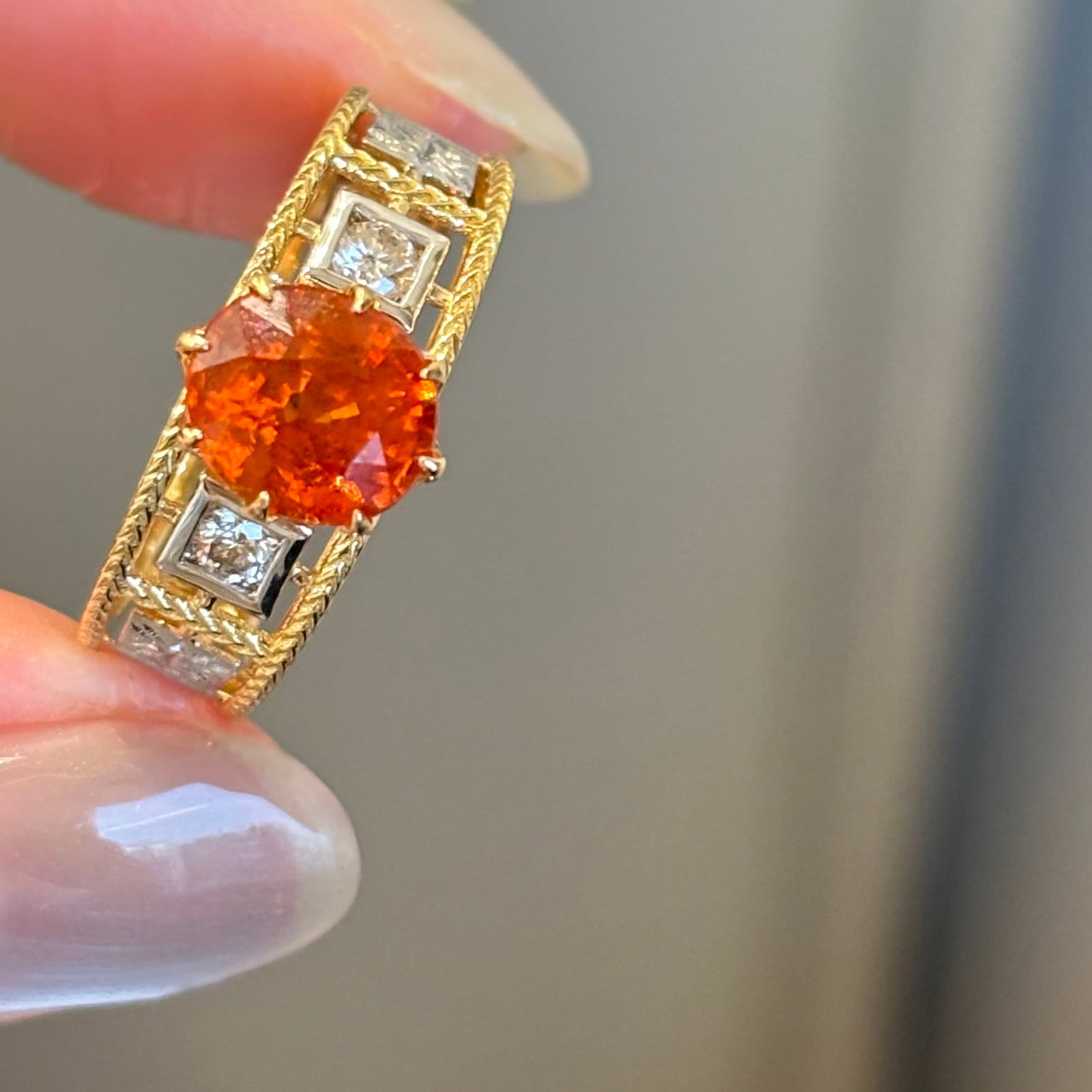14k Gold 2.02 Ct Natural Spessartine & Diamond Ring - 4