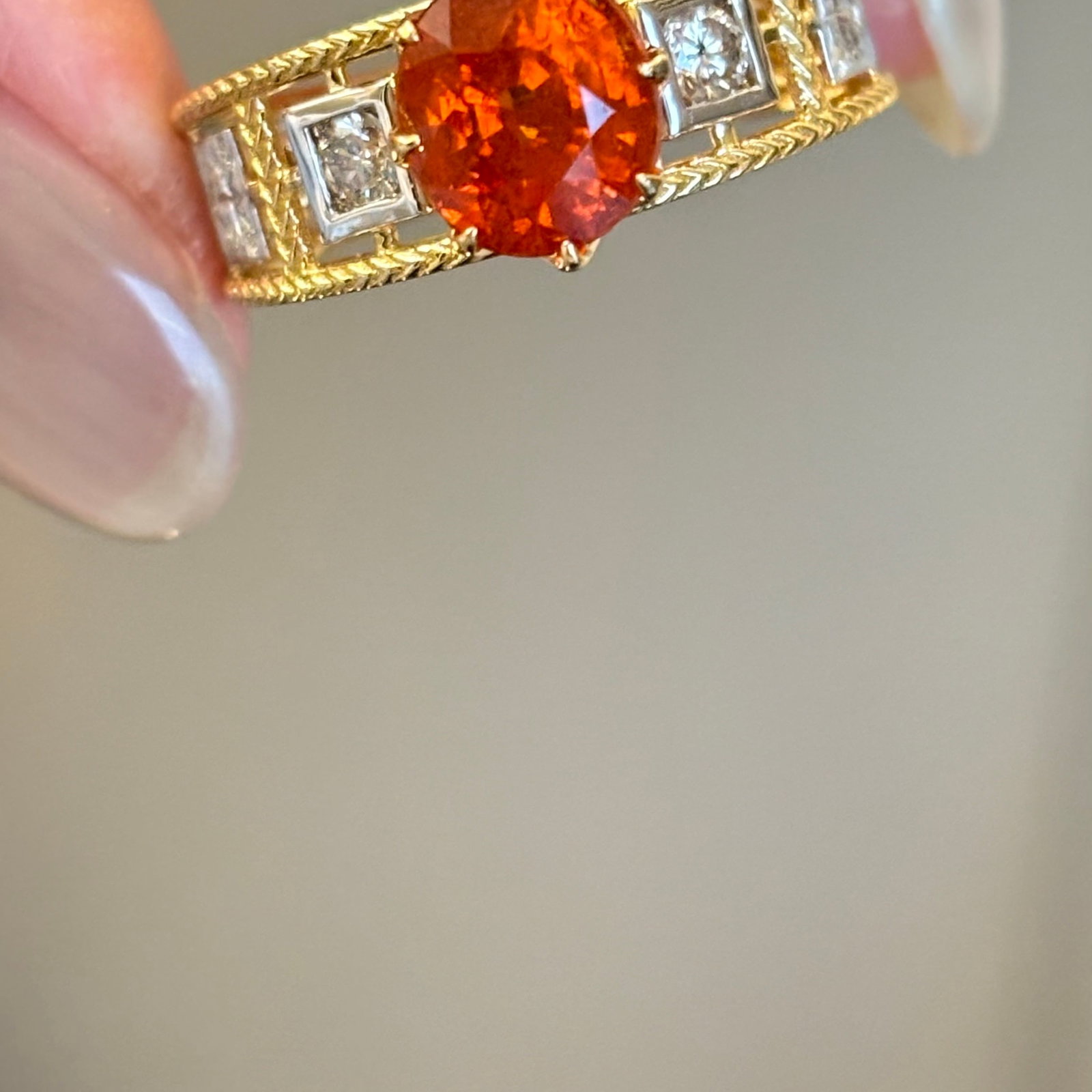 14k Gold 2.02 Ct Natural Spessartine & Diamond Ring - 5