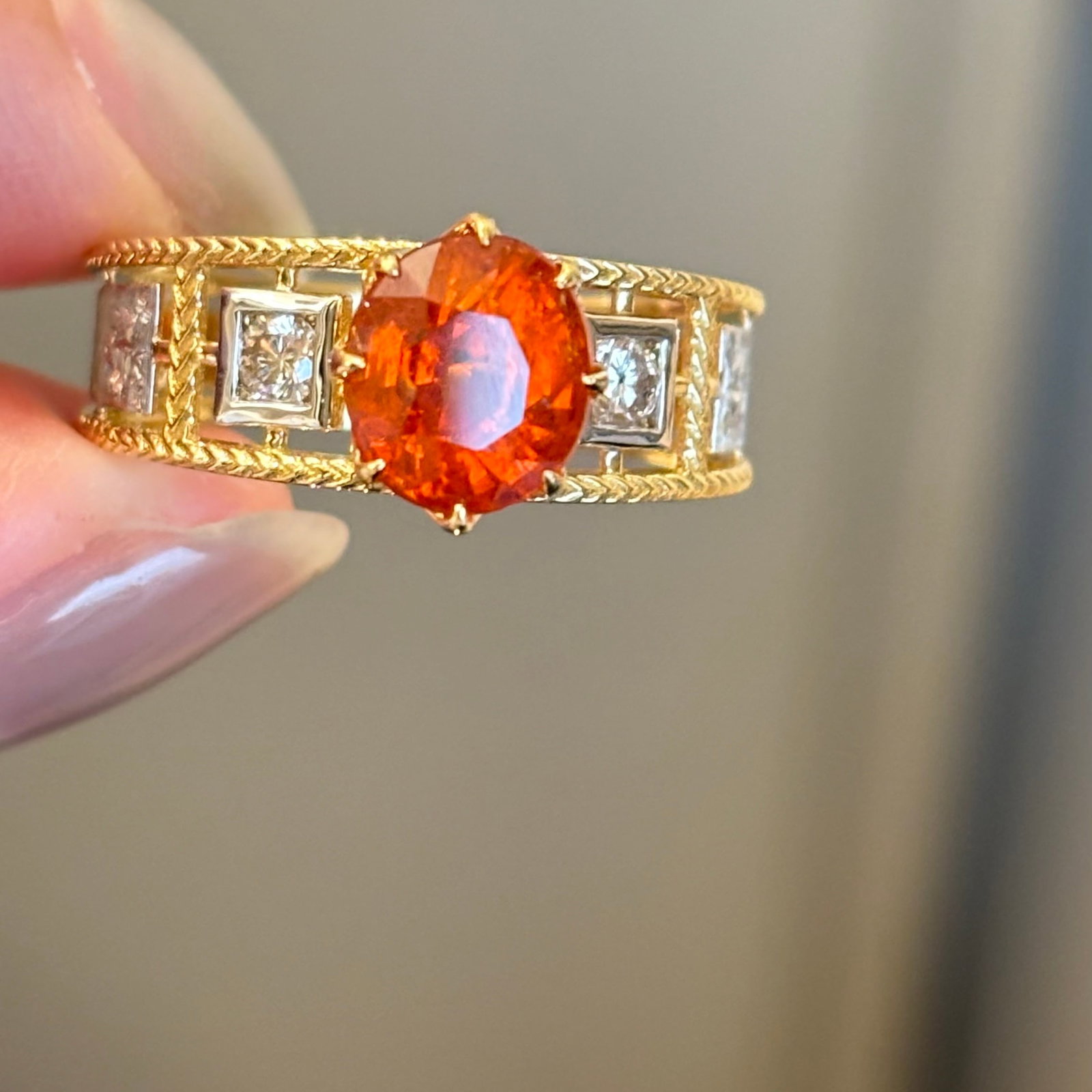 14k Gold 2.02 Ct Natural Spessartine & Diamond Ring - 6