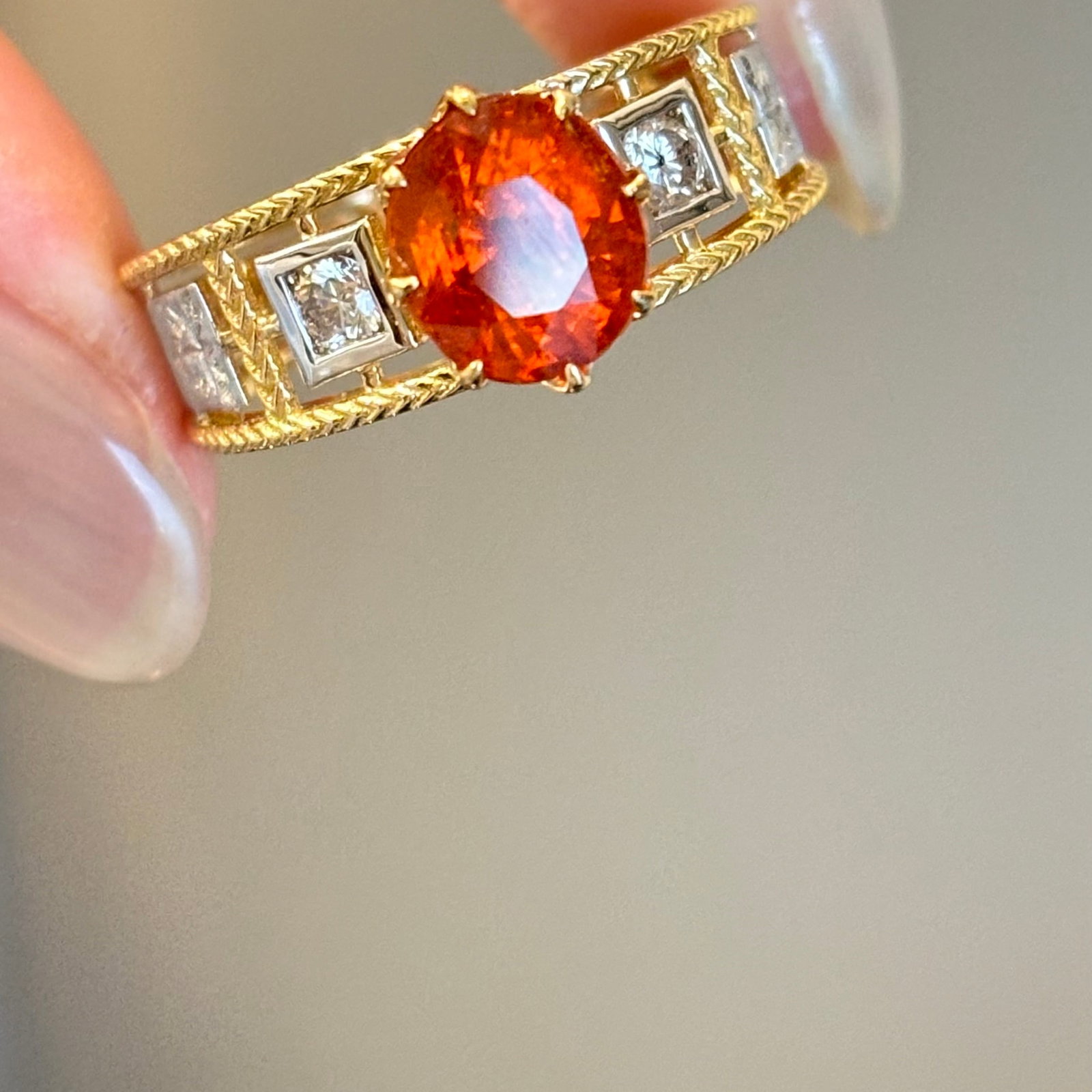 14k Gold 2.02 Ct Natural Spessartine & Diamond Ring - 7