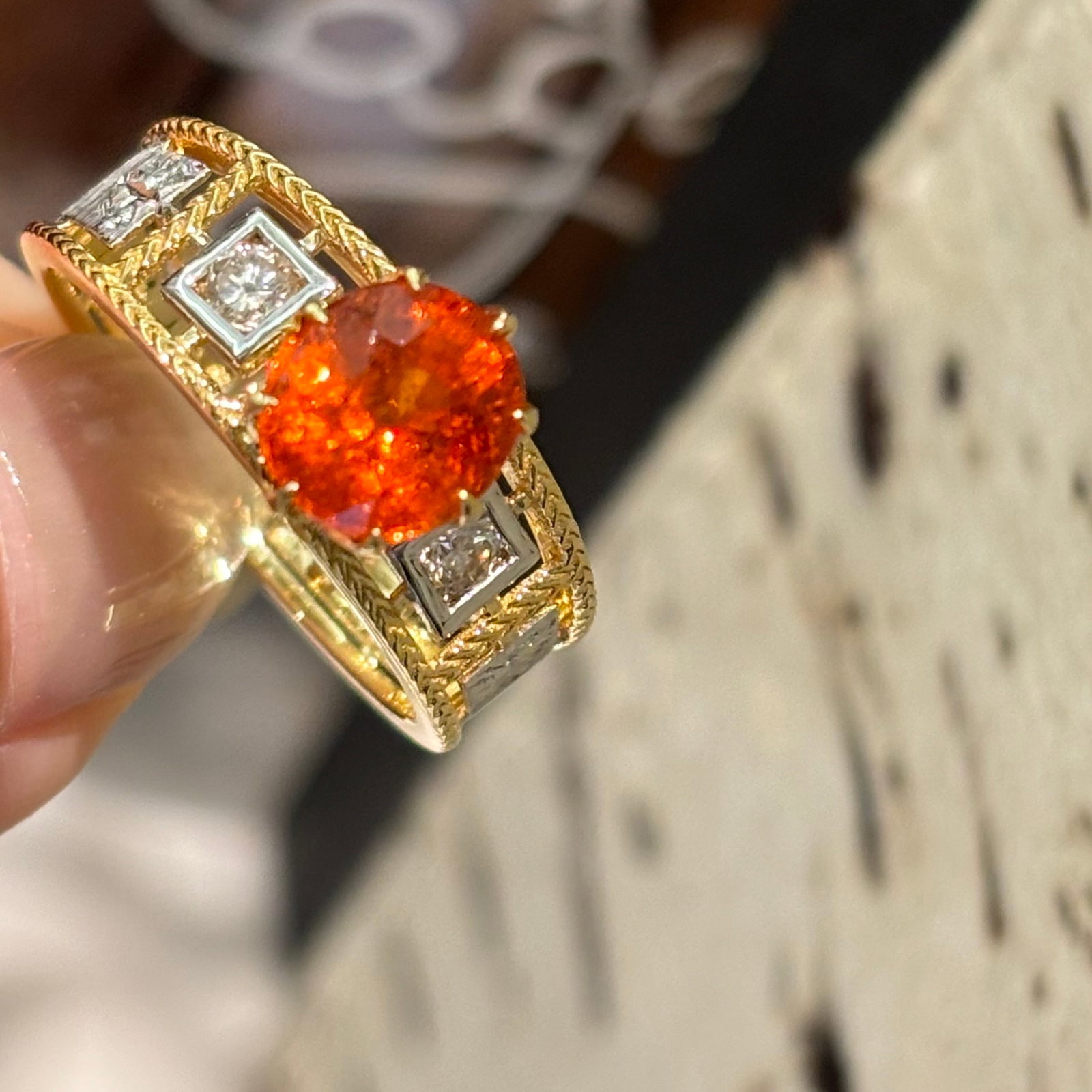 14k Gold 2.02 Ct Natural Spessartine & Diamond Ring - 8