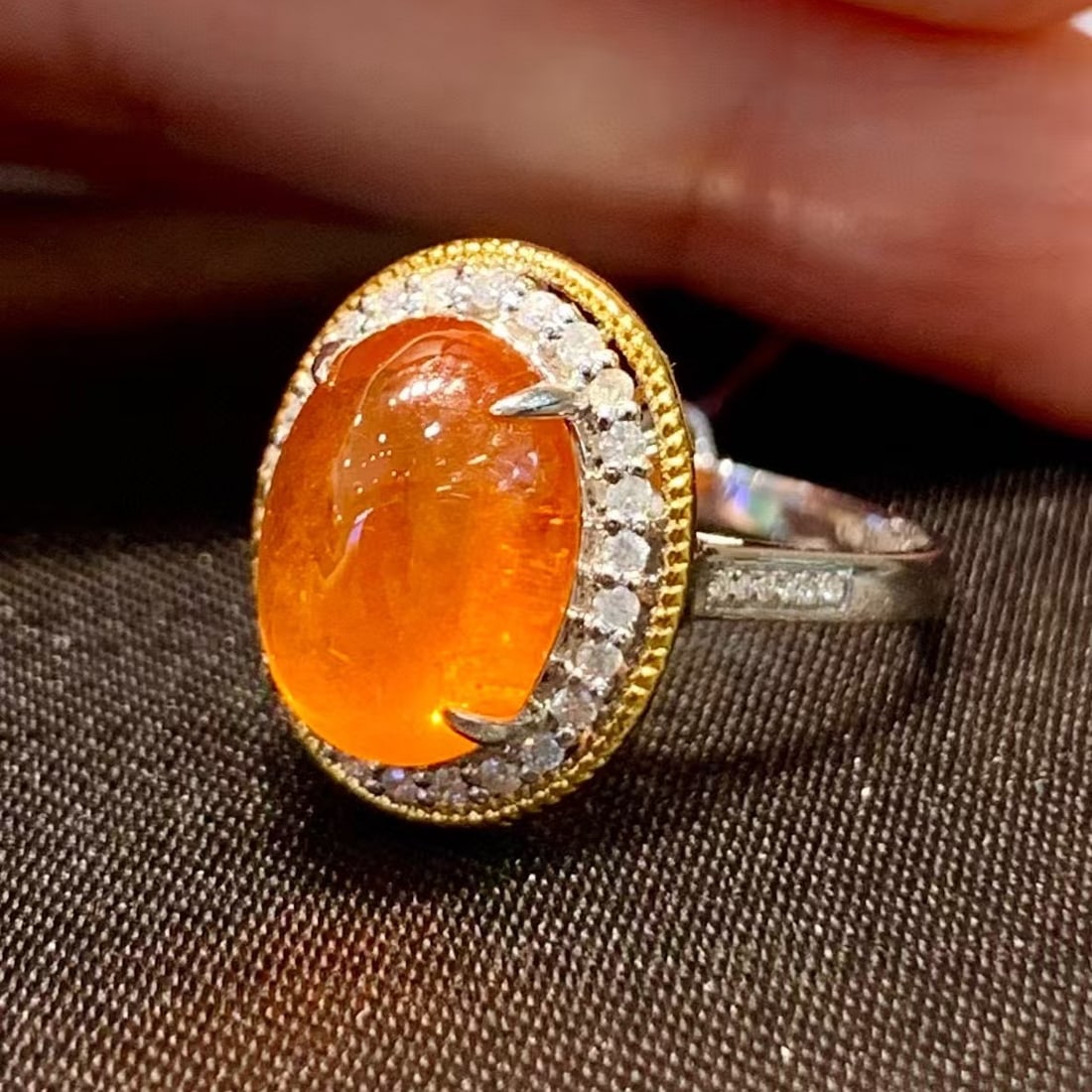 14k Gold 6 Ct Natural Spessartine & Diamond Ring - 2