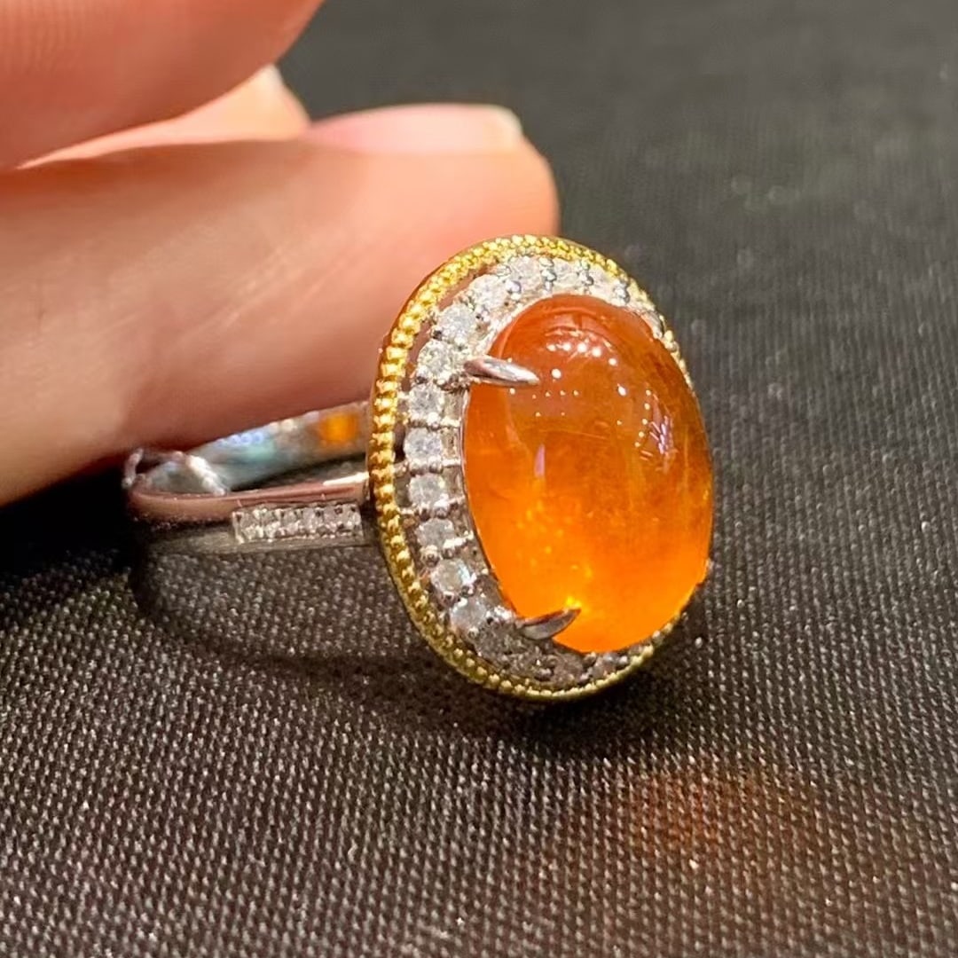 14k Gold 6 Ct Natural Spessartine & Diamond Ring - 3