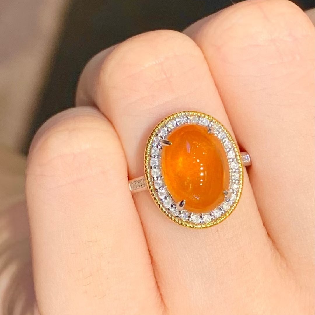 14k Gold 6 Ct Natural Spessartine & Diamond Ring - 4