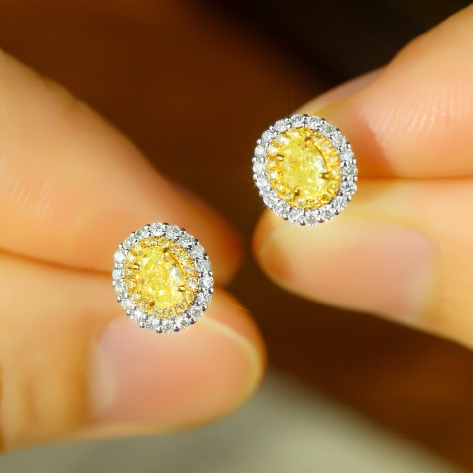 14k Gold 0.71 Ctw Natural Yellow Diamond & Diamond Earrings - 2