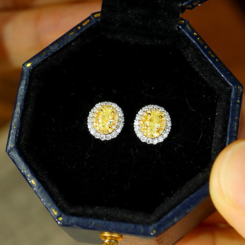 14k Gold 0.71 Ctw Natural Yellow Diamond & Diamond Earrings - 3