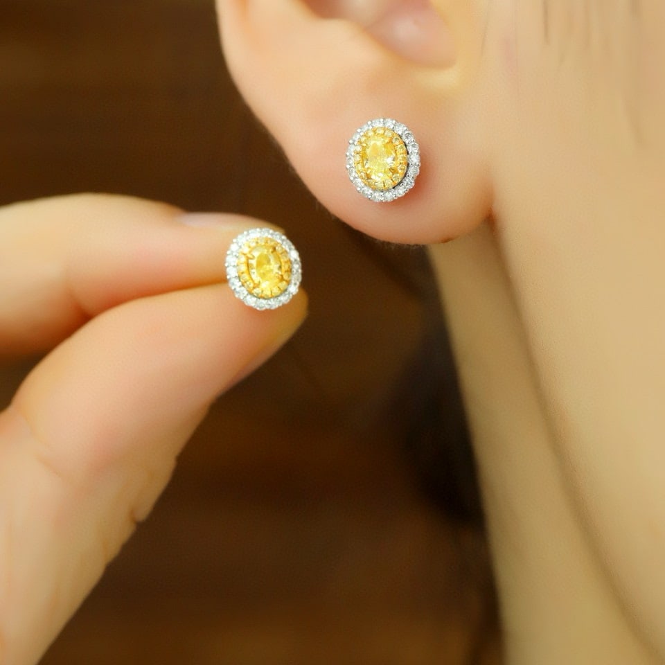 14k Gold 0.71 Ctw Natural Yellow Diamond & Diamond Earrings - 4
