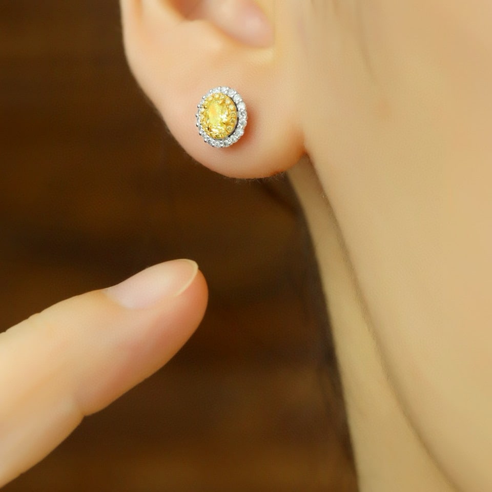 14k Gold 0.71 Ctw Natural Yellow Diamond & Diamond Earrings - 5