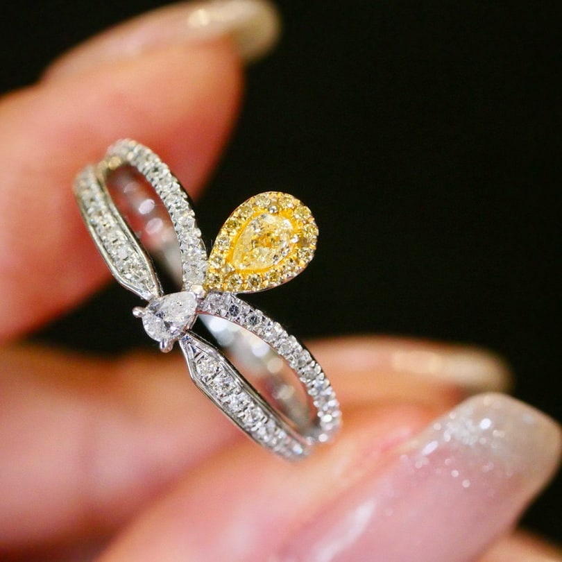 14k Gold 0.45 Ctw Natural Yellow Diamond & Diamond Ring - 3
