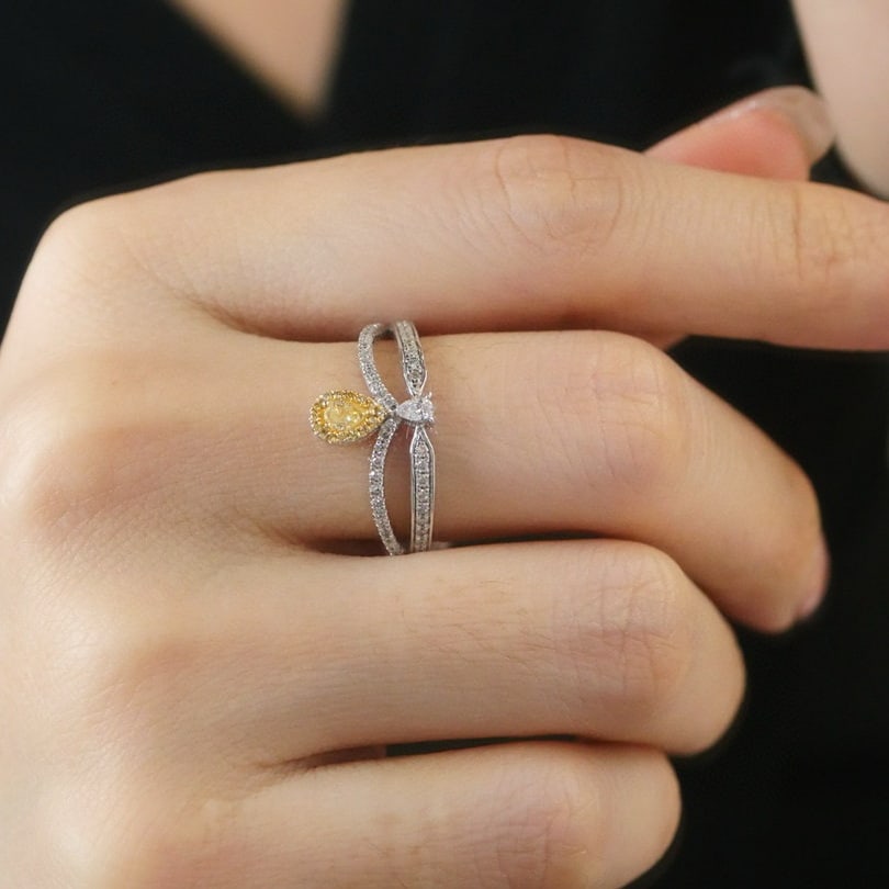 14k Gold 0.45 Ctw Natural Yellow Diamond & Diamond Ring - 5