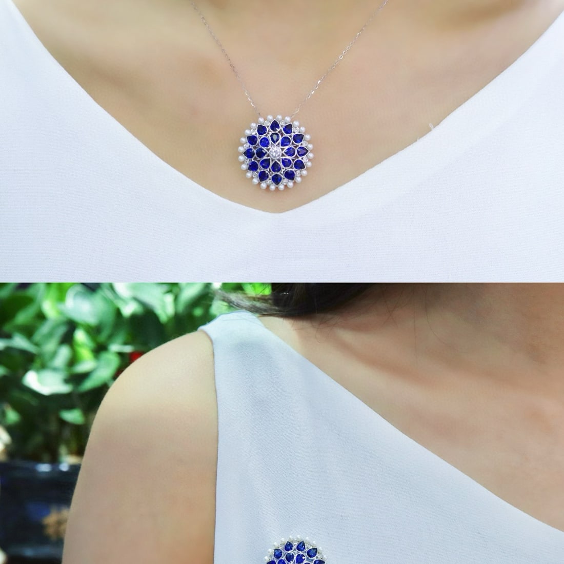 14k Gold 5.80 Ctw Natural Sapphire & Diamond Brooch/pendant( Without Chain ) - 5