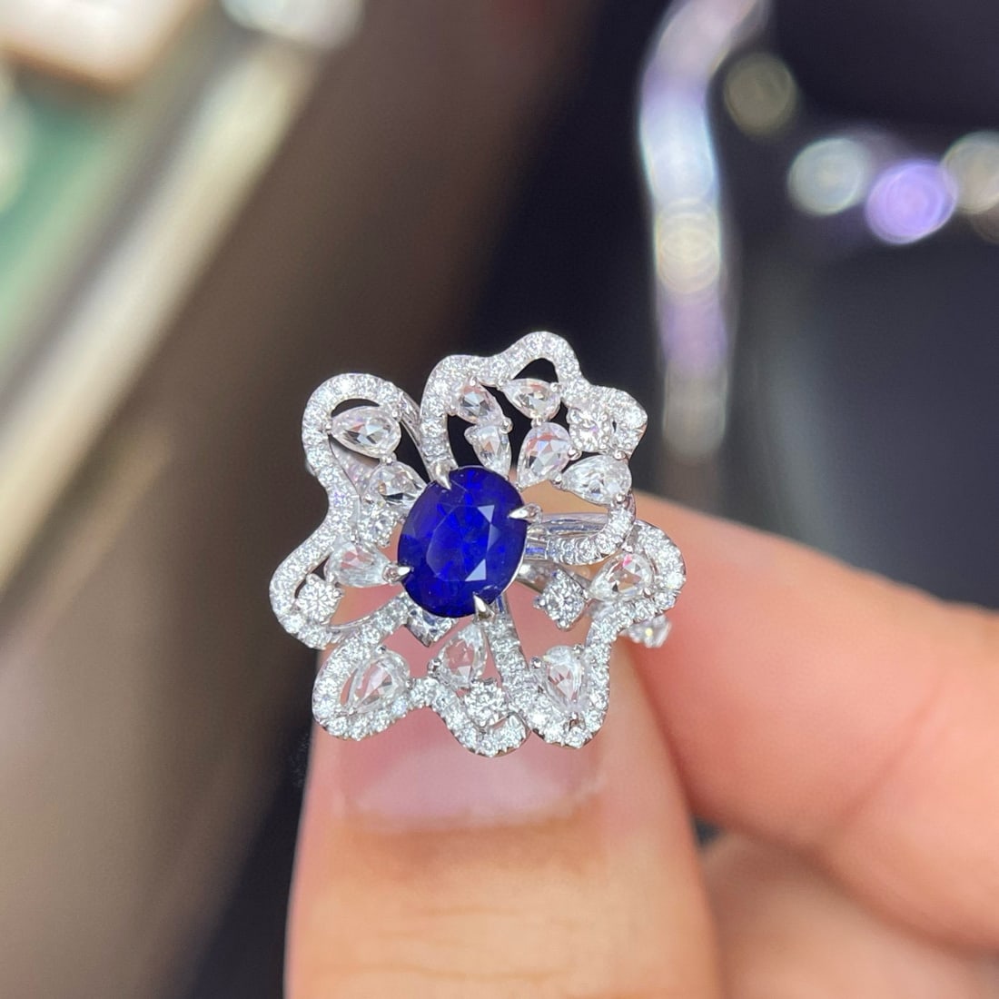 14k Gold 1.26 Ct Natural Sapphire & Diamond & Sapphire Ring - 2