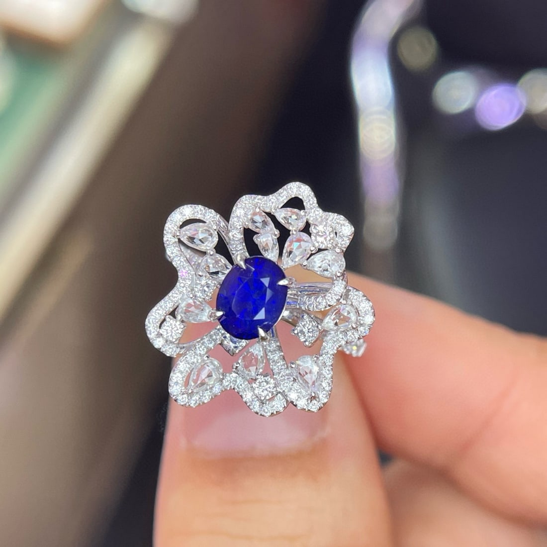 14k Gold 1.26 Ct Natural Sapphire & Diamond & Sapphire Ring - 3