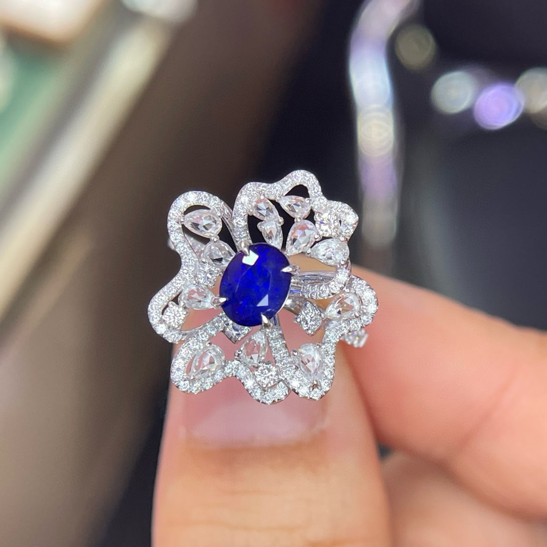 14k Gold 1.26 Ct Natural Sapphire & Diamond & Sapphire Ring - 4