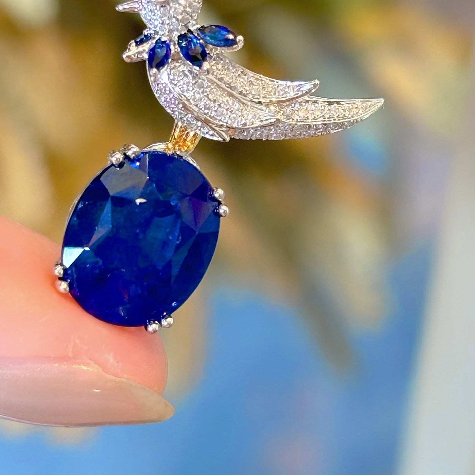 14k Gold 5.27 Ct Natural Sapphire & Diamond Pendant( Without Chain ) - 3