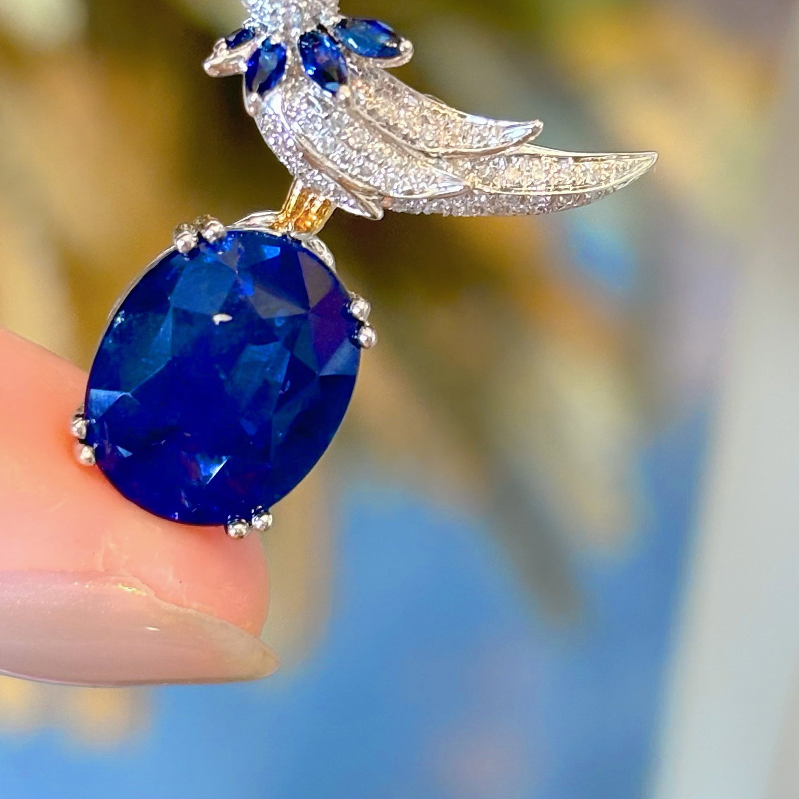 14k Gold 5.27 Ct Natural Sapphire & Diamond Pendant( Without Chain ) - 4