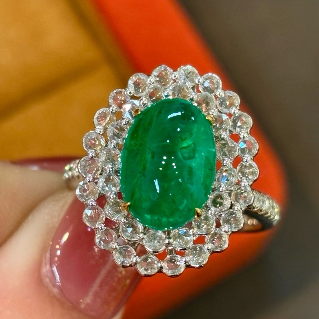 14k Gold 4.2 Ct Vivid Green Natural Emerald & Diamond Ring: Ref:230990175 // gold content:14k gold // ring size:7. 25us // // main gemstone:emerald // shape:oval // carat weight:4. 2ct // color:vivid green // treatment:natural // // adjacent gemstone 2 : diamo