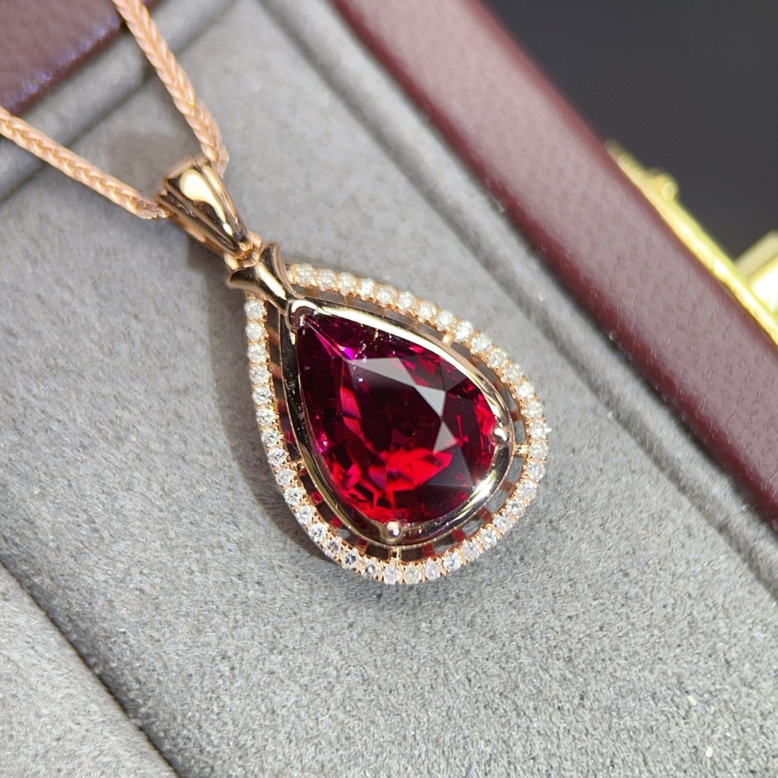 14k Gold 2.26 Ct Natural Tourmaline & Diamond Pendant( Without Chain ) - 2