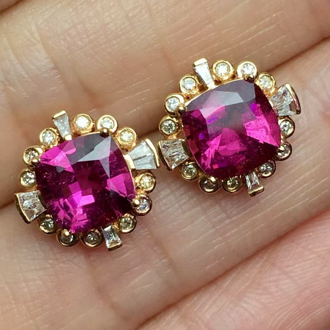 14k Gold 3.27 Ctw Natural Tourmaline & Diamond Earrings - 2