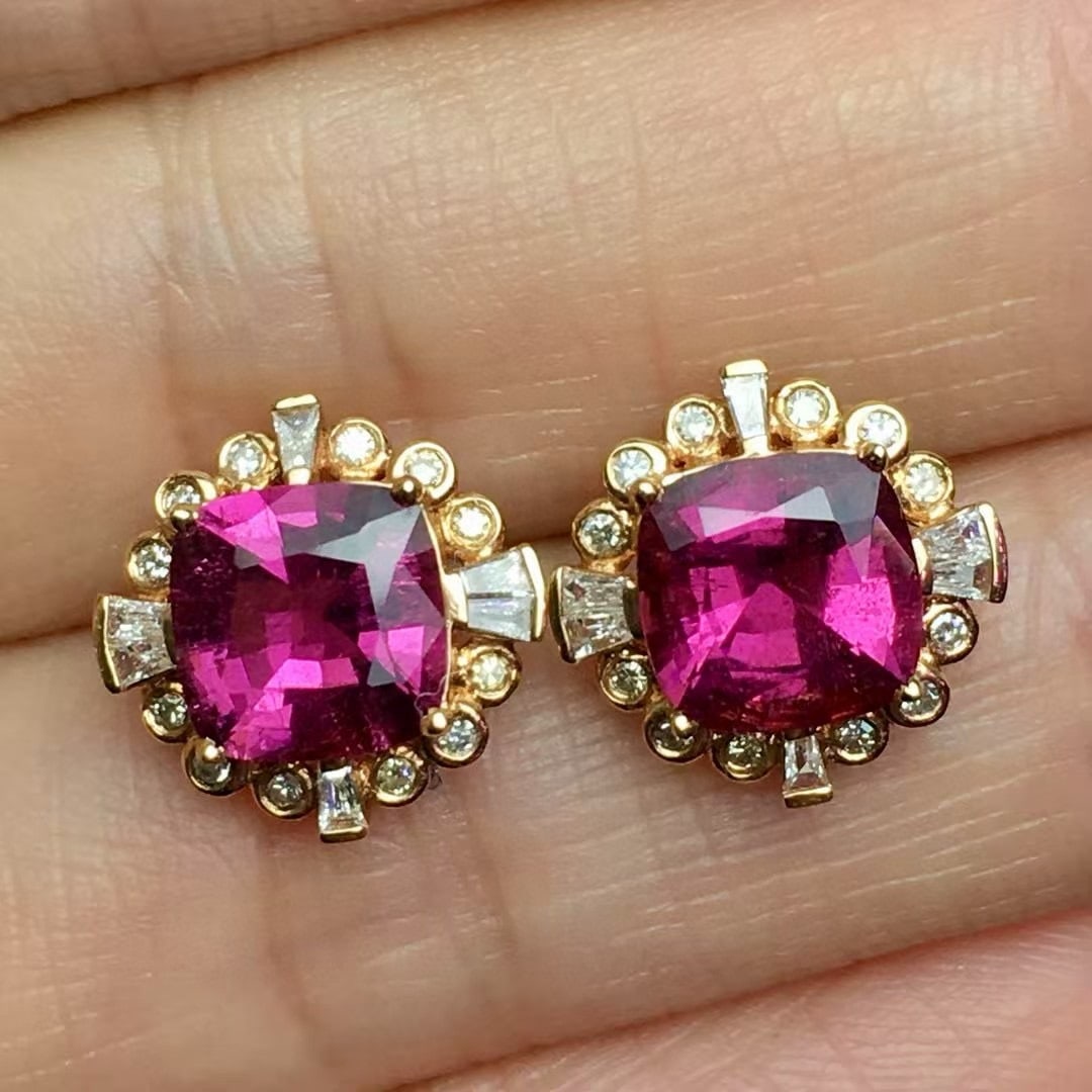 14k Gold 3.27 Ctw Natural Tourmaline & Diamond Earrings - 3
