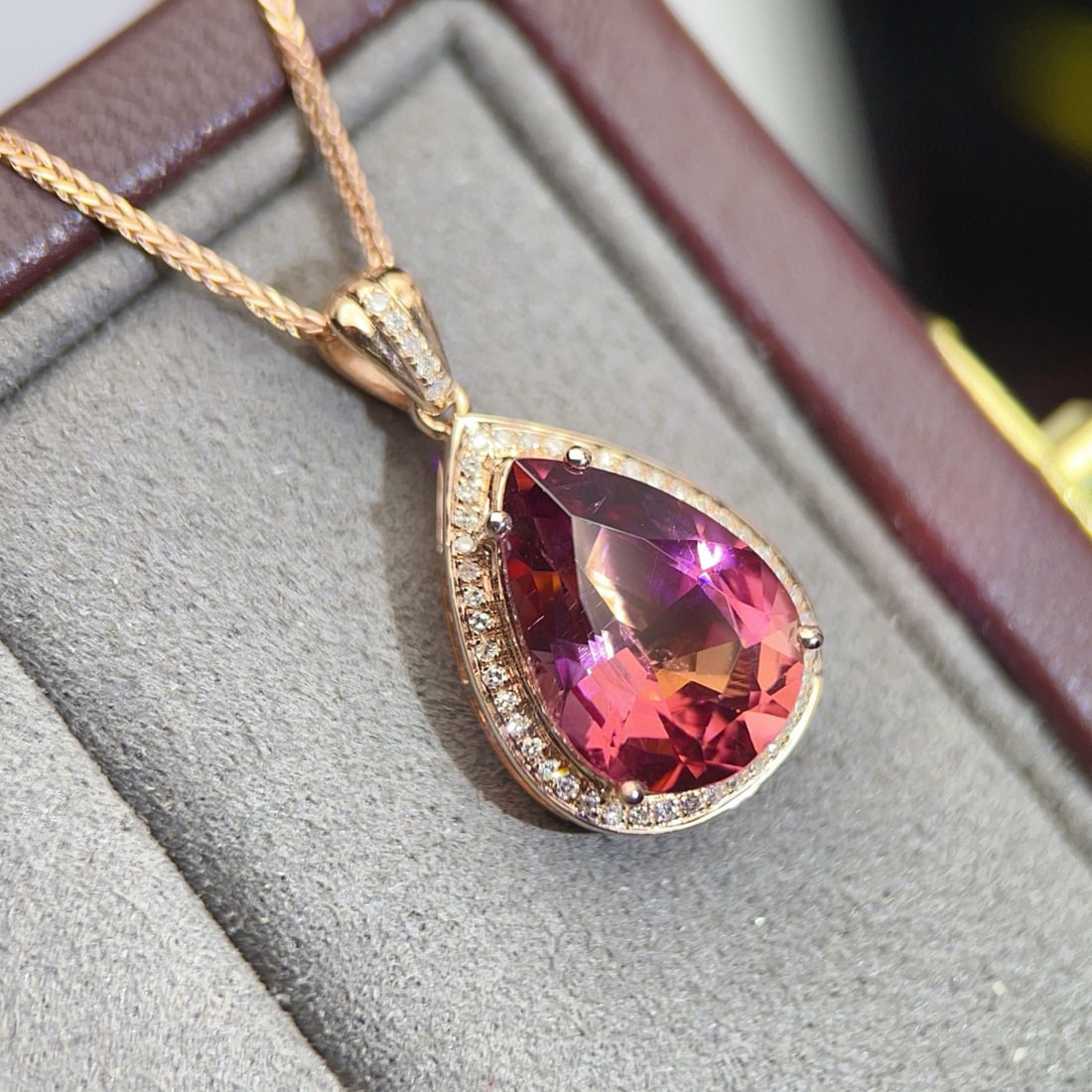 14k Gold 4.44 Ct Natural Tourmaline & Diamond Pendant( Without Chain ) - 2