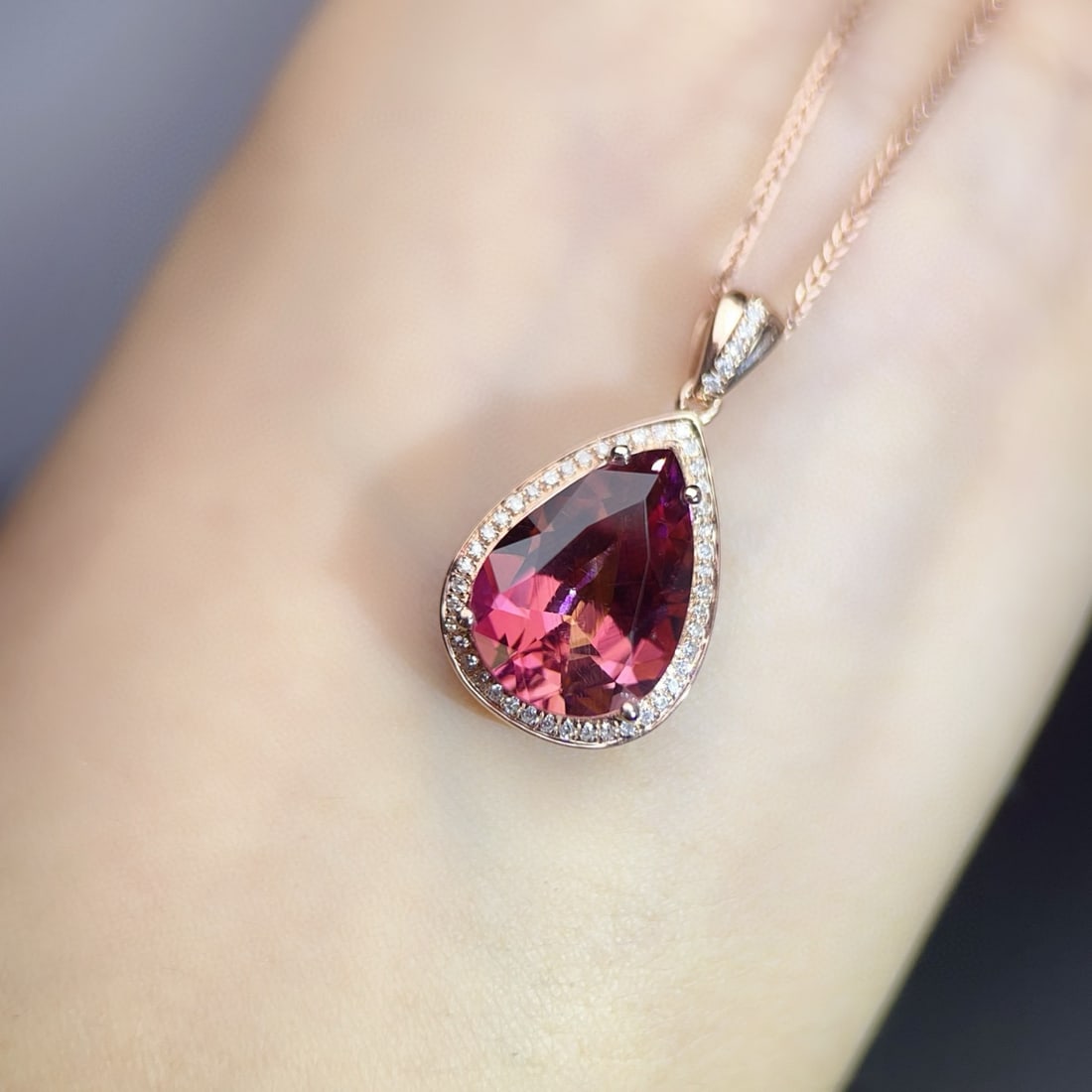 14k Gold 4.44 Ct Natural Tourmaline & Diamond Pendant( Without Chain ) - 4