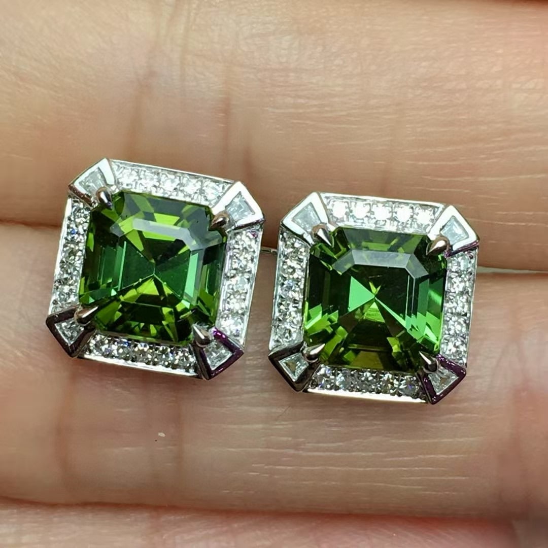 14k Gold 3.67 Ctw Natural Tourmaline & Diamond Earrings - 2