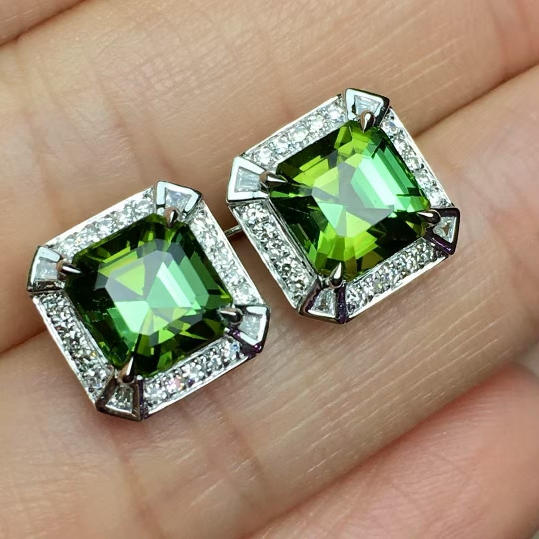 14k Gold 3.67 Ctw Natural Tourmaline & Diamond Earrings - 3