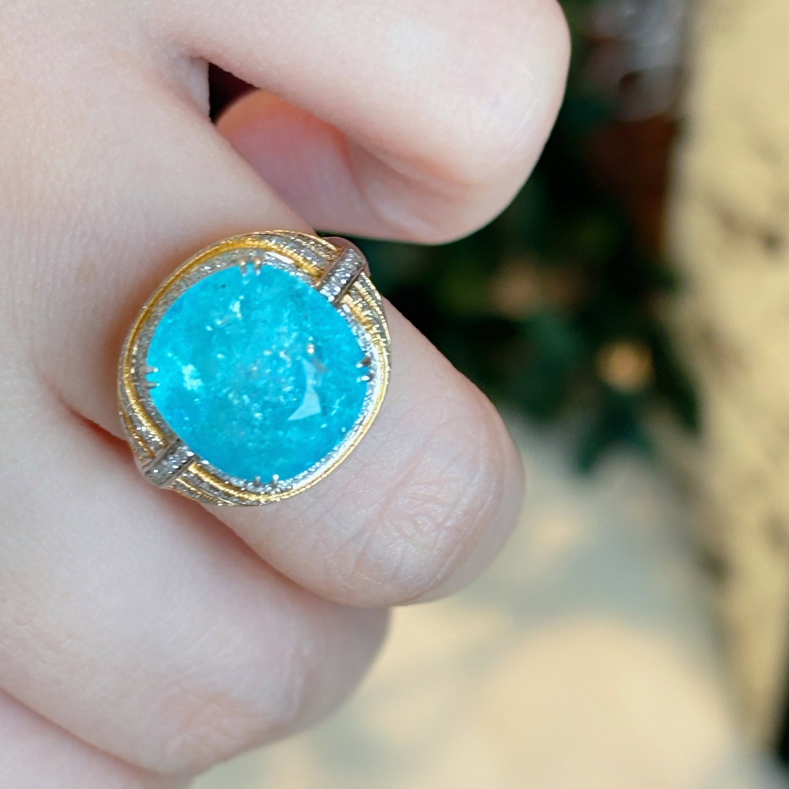 14k Gold 7.3 Ct Natural Paraiba Tourmaline & Diamond Ring - 5