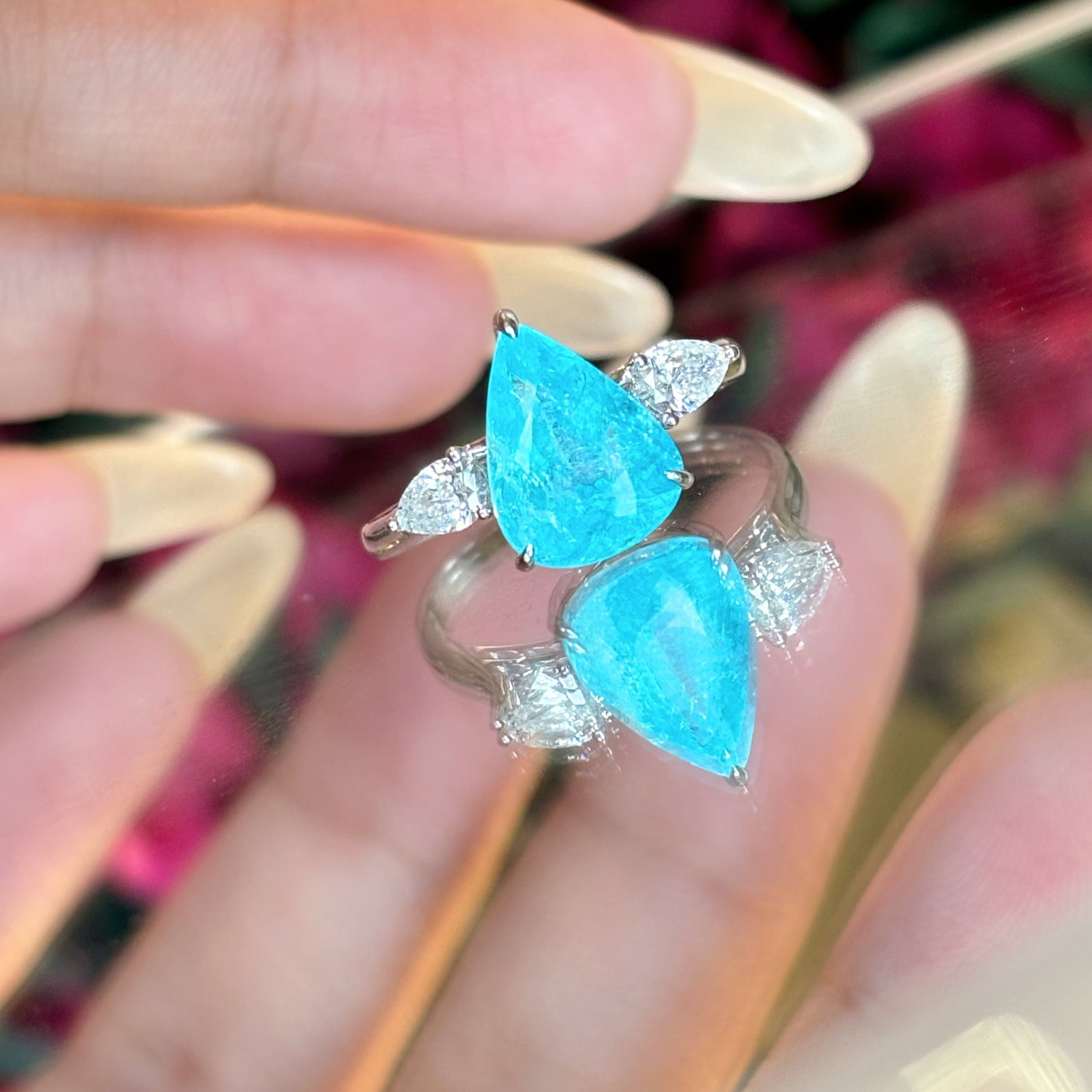 14k Gold 3 Ct Natural Paraiba Tourmaline & Diamond Ring - 3