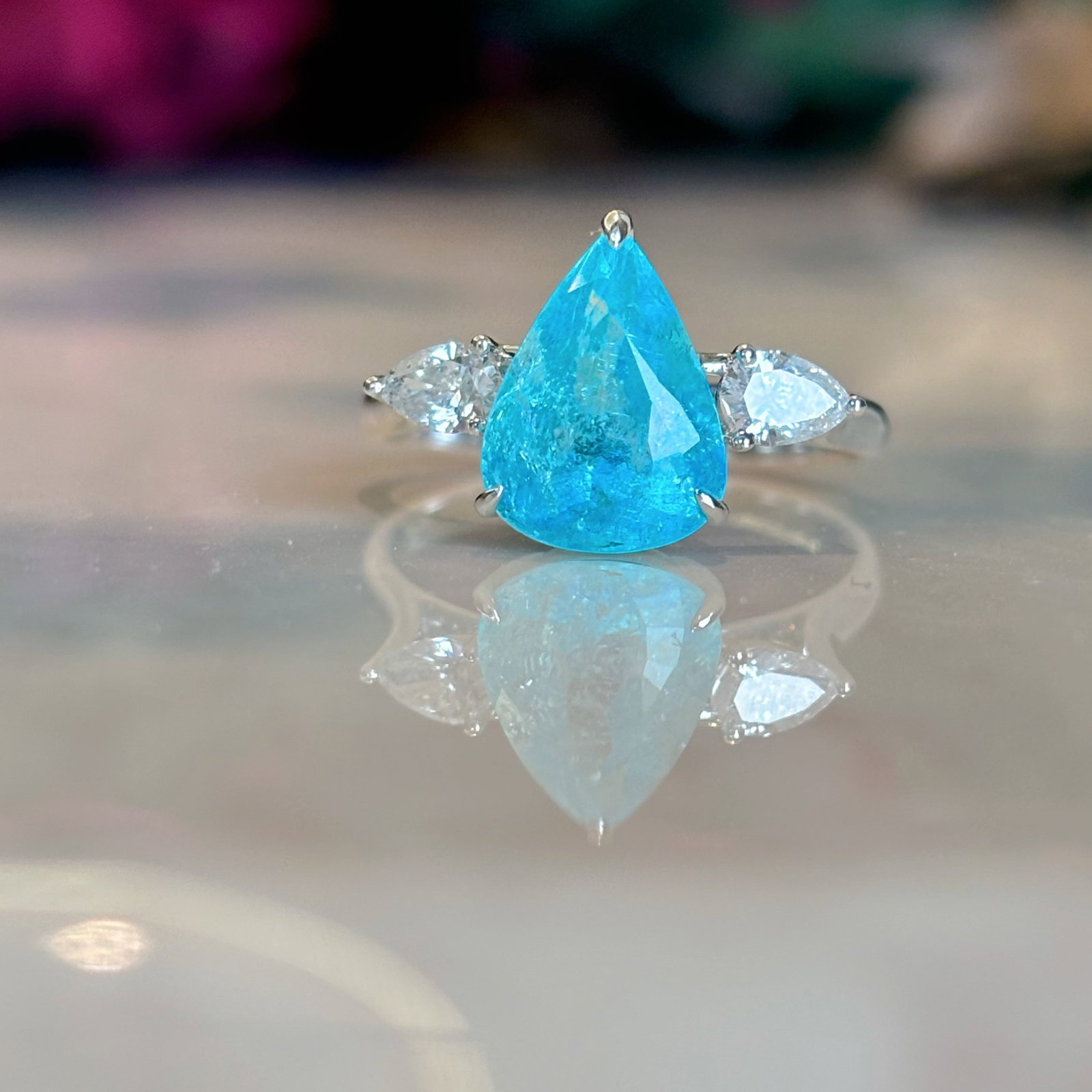 14k Gold 3 Ct Natural Paraiba Tourmaline & Diamond Ring - 4