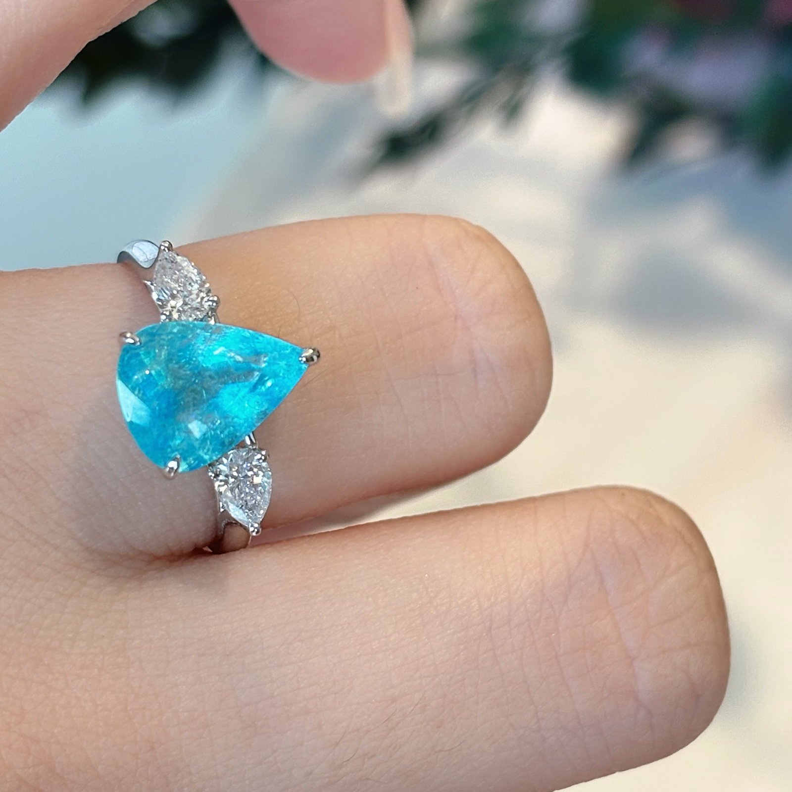 14k Gold 3 Ct Natural Paraiba Tourmaline & Diamond Ring - 5