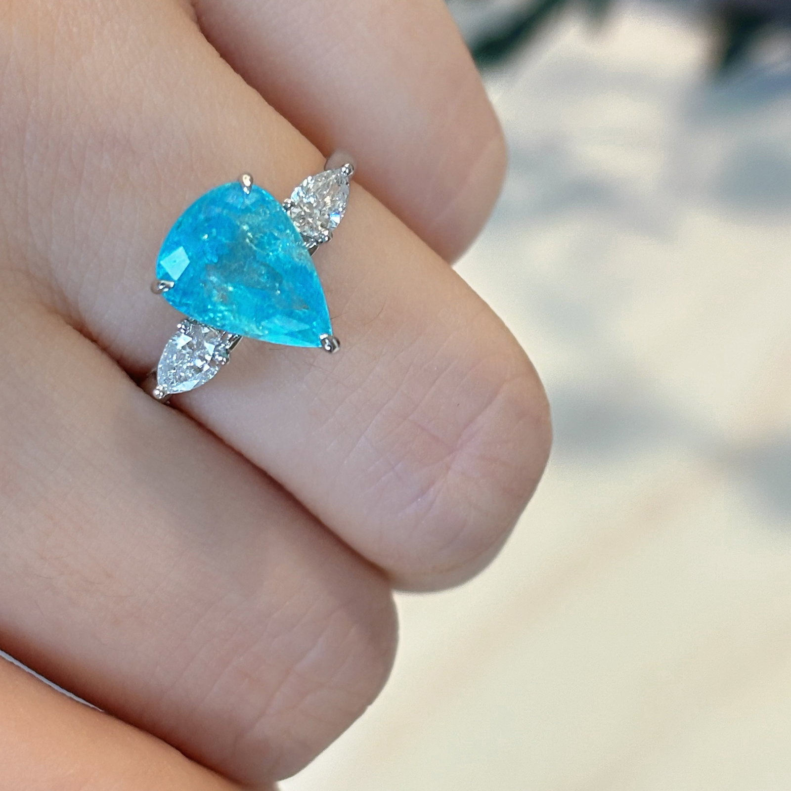 14k Gold 3 Ct Natural Paraiba Tourmaline & Diamond Ring - 6