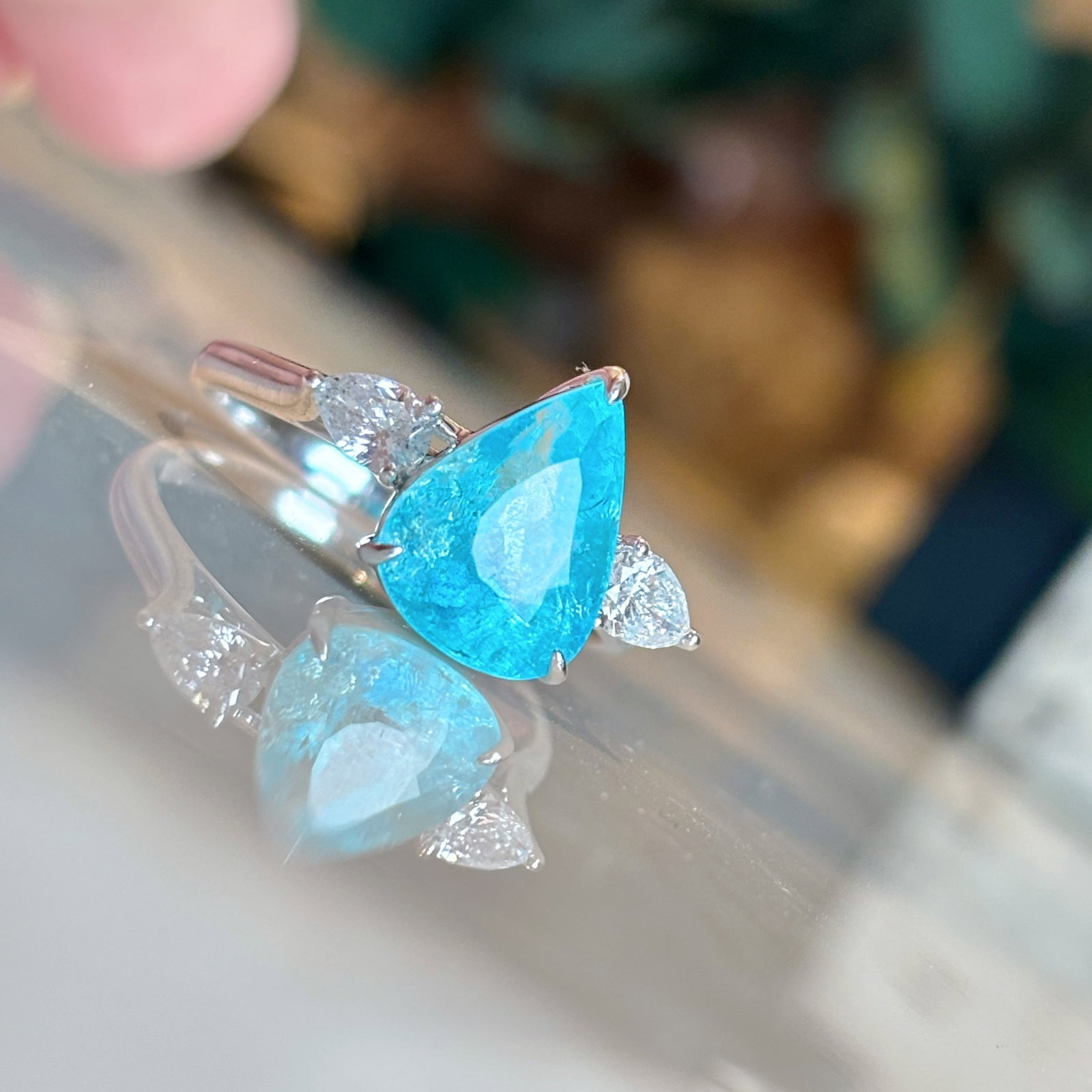 14k Gold 3 Ct Natural Paraiba Tourmaline & Diamond Ring - 8