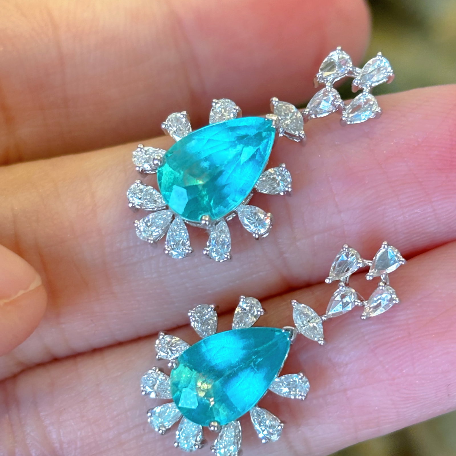 14k Gold 3.4 Ct Natural Paraiba Tourmaline & Diamond Earrings - 2