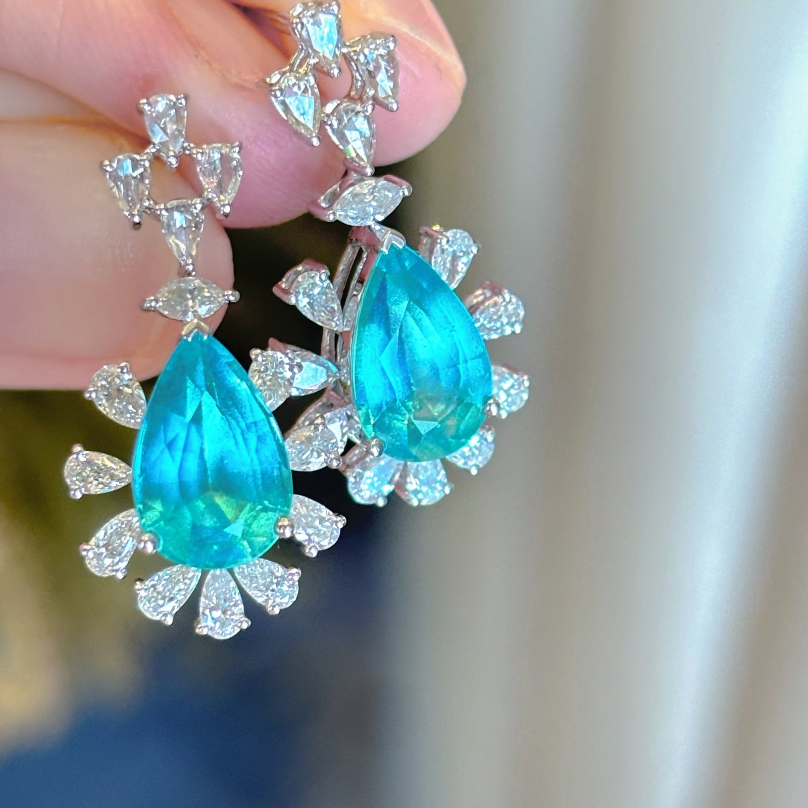 14k Gold 3.4 Ct Natural Paraiba Tourmaline & Diamond Earrings - 3