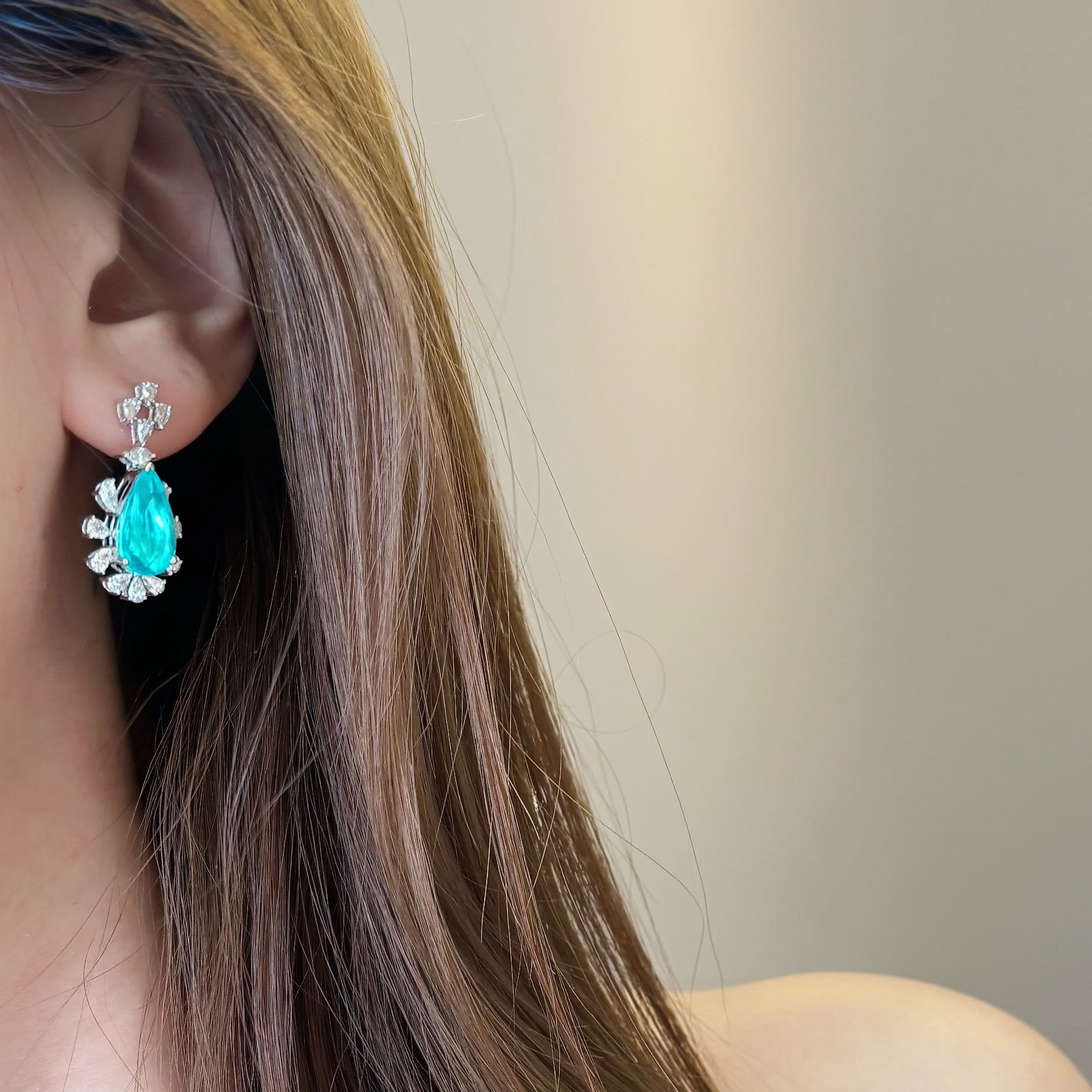 14k Gold 3.4 Ct Natural Paraiba Tourmaline & Diamond Earrings - 8