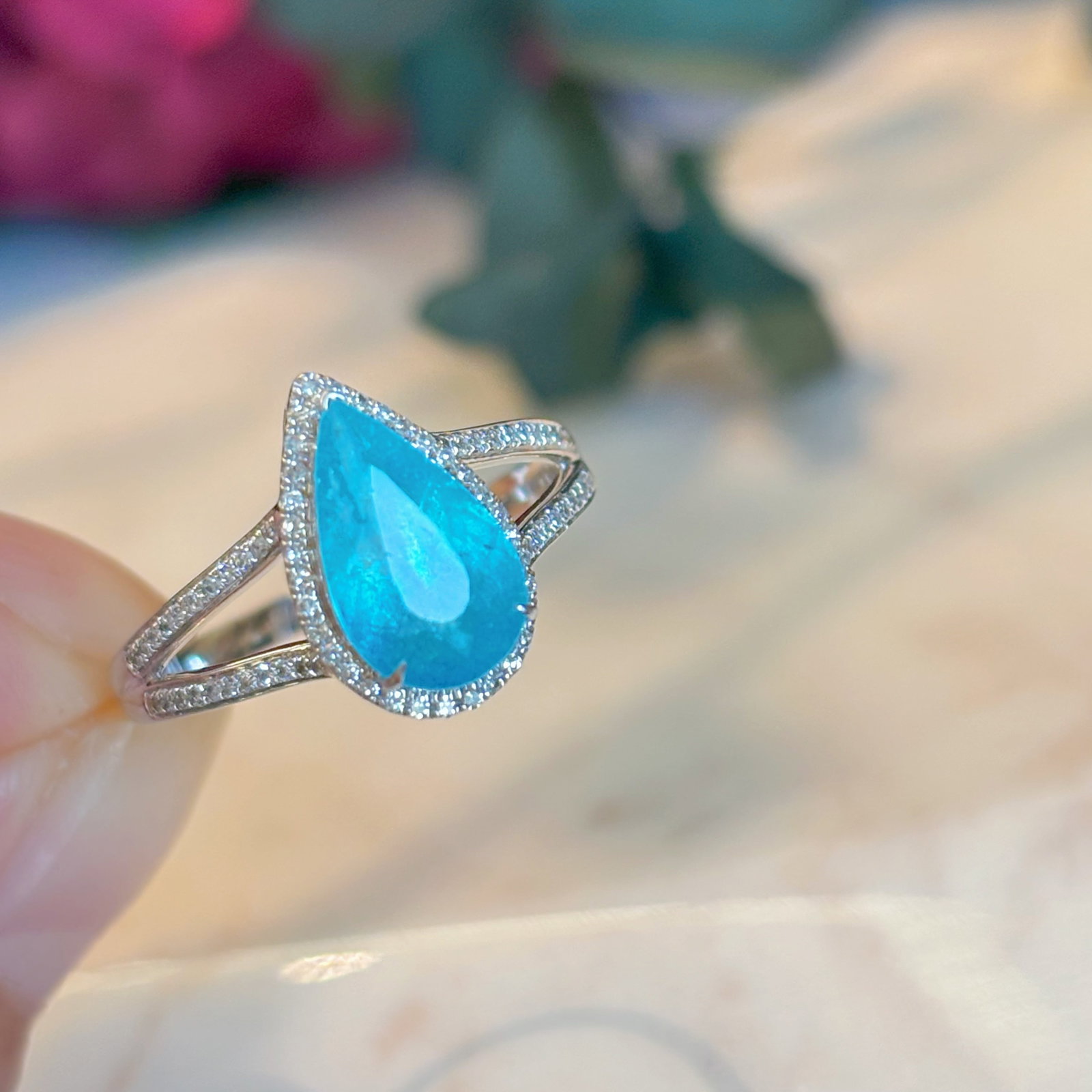 14k Gold 1.5 Ct Natural Paraiba Tourmaline & Diamond Ring - 7