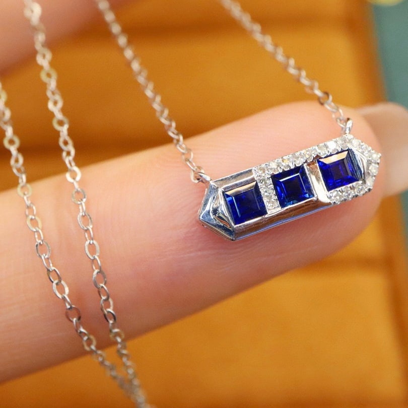 14k Gold 0.53 Ctw Natural Sapphire & Diamond Necklace - 2