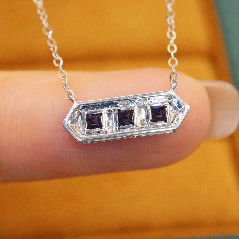 14k Gold 0.53 Ctw Natural Sapphire & Diamond Necklace - 3