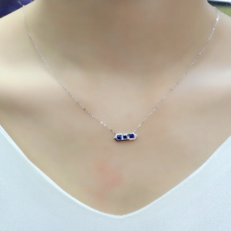 14k Gold 0.53 Ctw Natural Sapphire & Diamond Necklace - 4